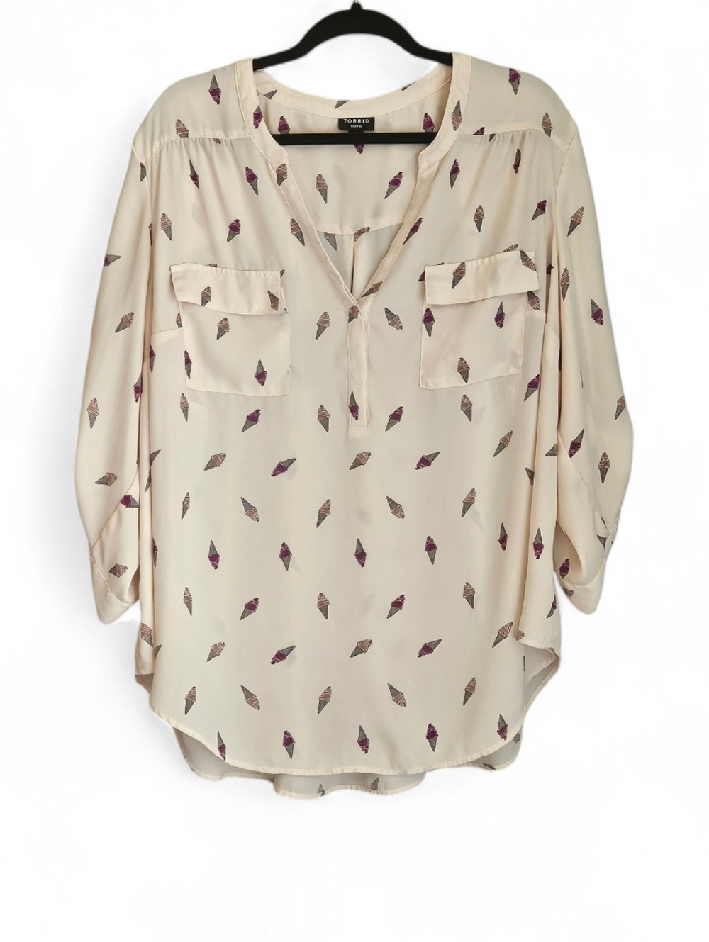 Torrid Harper Blouse Size 3 Ice Cream Cone Print Roll Tab